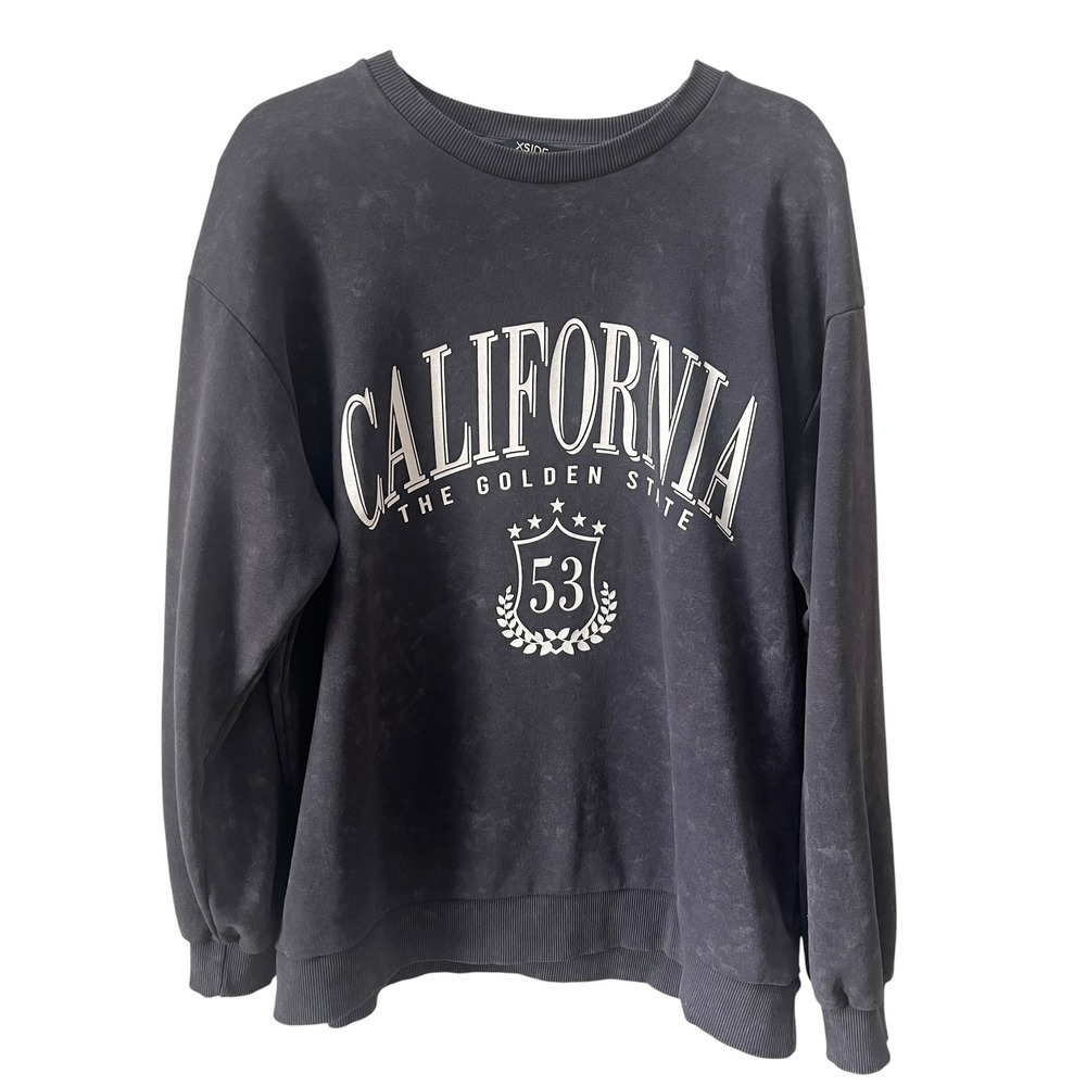 XSIDE California The Golden State Graphic Sweatshirt Acid Wash Charcoal L Casual